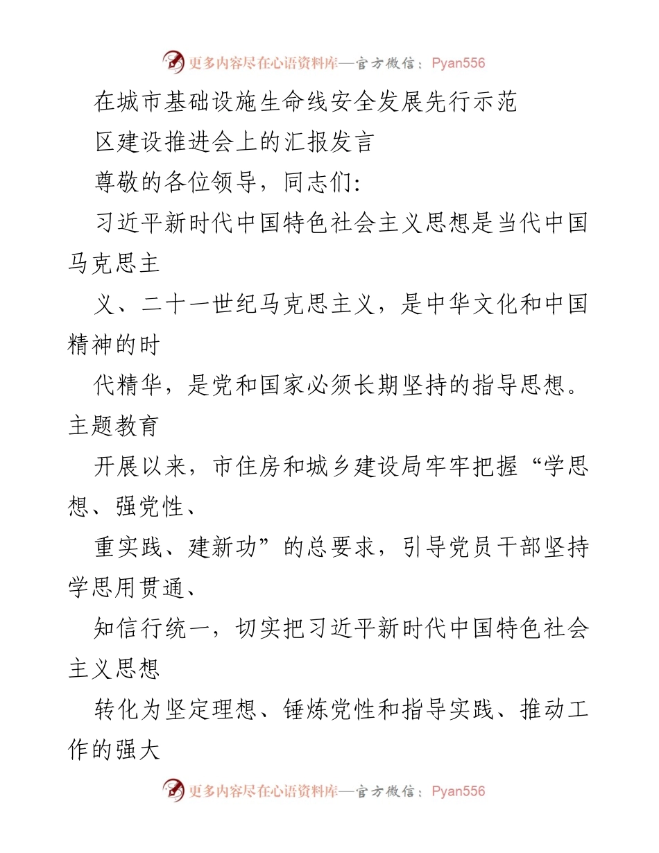 [发言] 推进会 - 推动城市基础设施生命线安全发展先行示范区建设的重要性与措施.docx_第1页