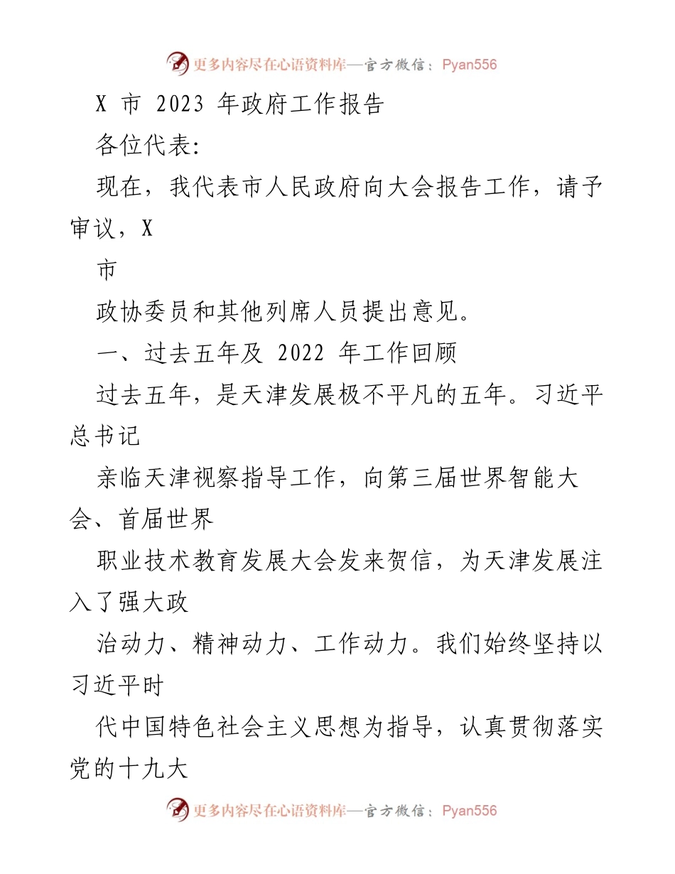 [发言] 政府工作会议 - X市2023年政府工作报告.docx_第1页