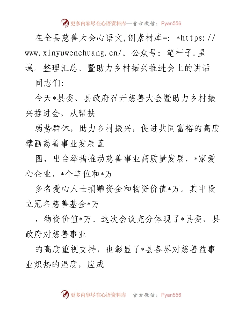 [发言] 慈善大会暨助力乡村振兴推进会 - 促进共同富裕：慈善事业助力乡村振兴的蓝图.docx_第1页
