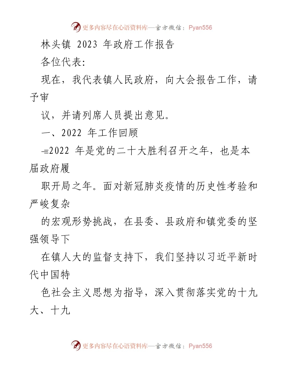 [发言] 政府工作会议 - 林头镇2023年政府工作报告.docx_第1页