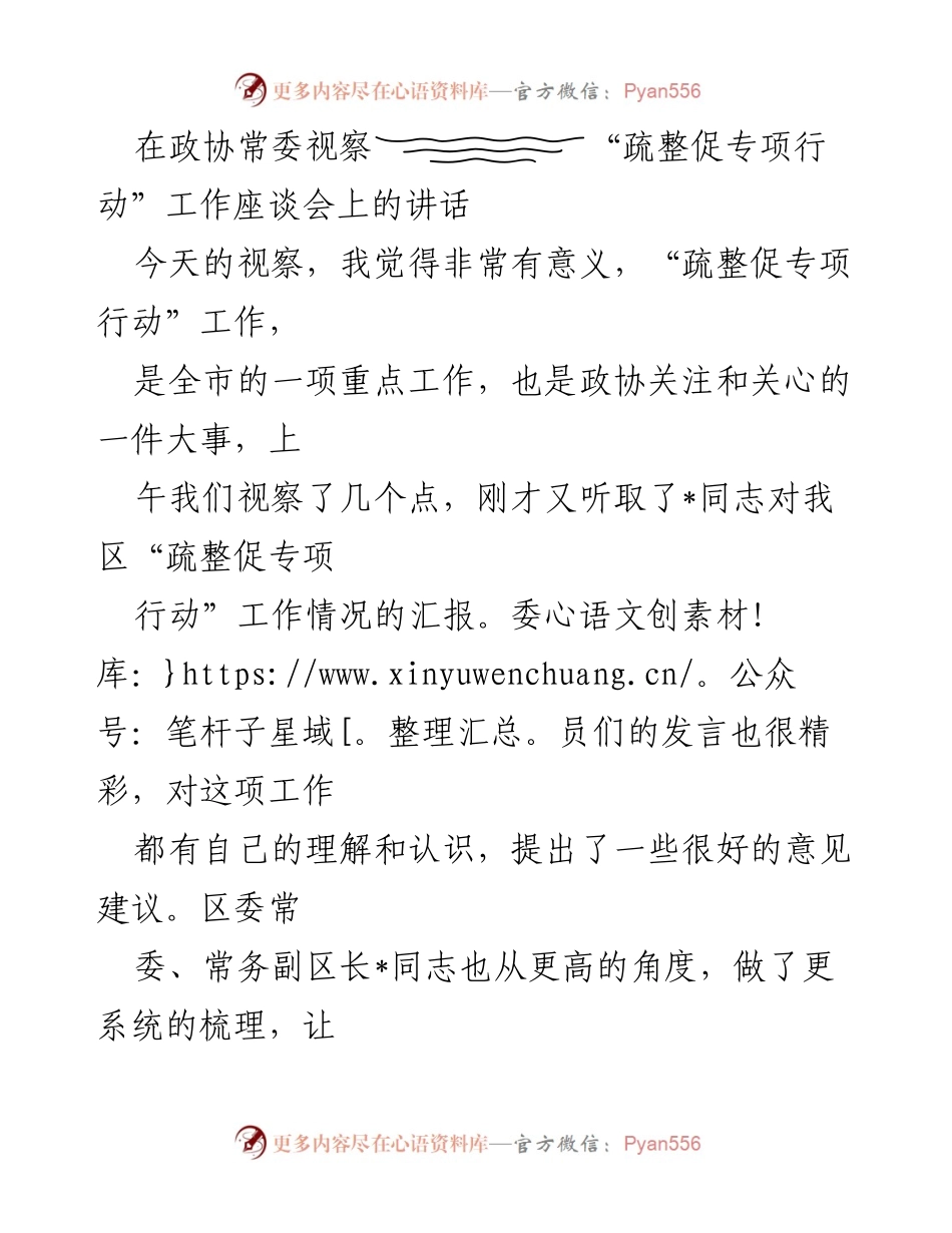 [发言] 政协常委视察座谈会 - “疏整促专项行动”工作的重要性与未来规划.docx_第1页