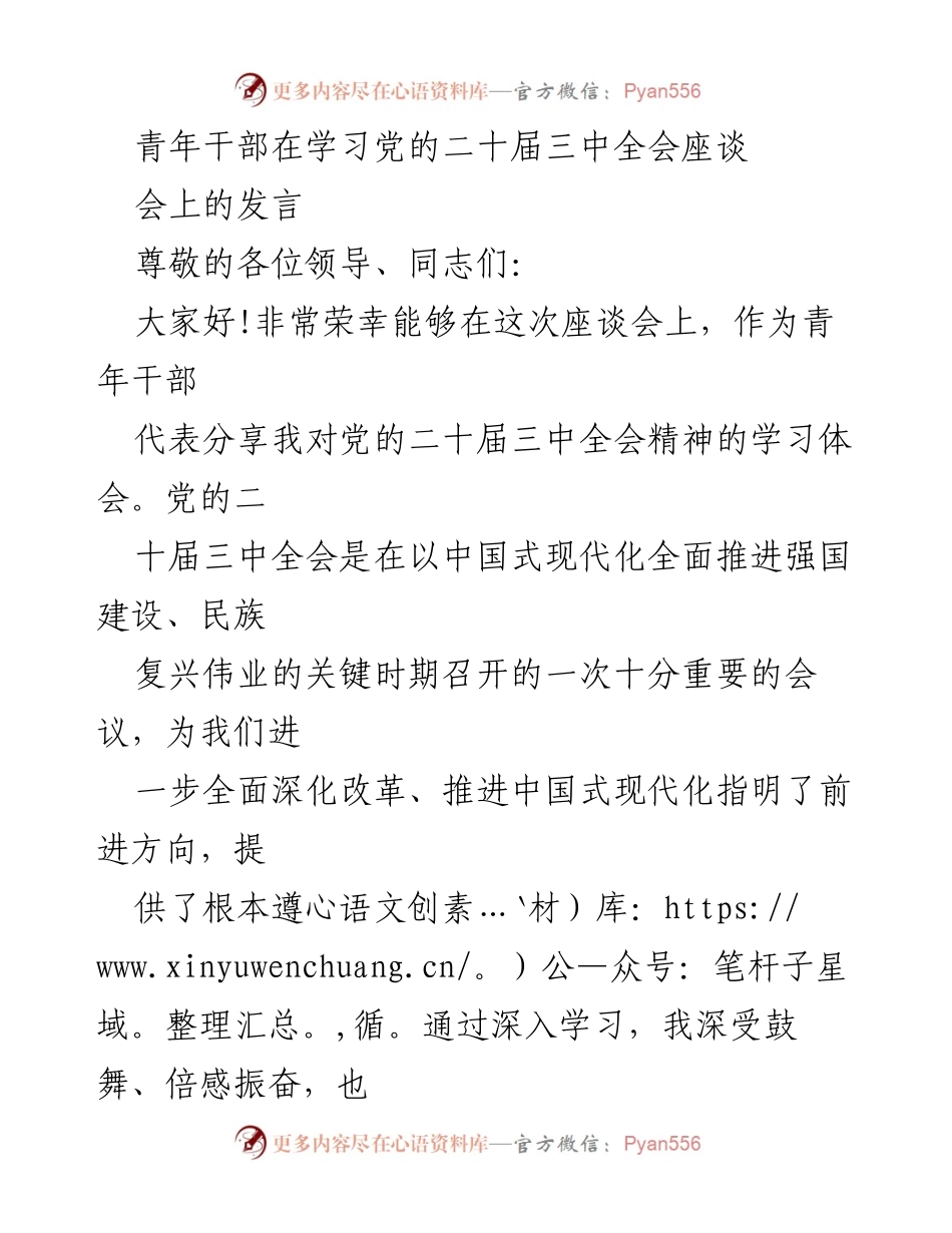 [发言] 座谈会 - 深入学习党的二十届三中全会精神的体会与认识.docx_第1页