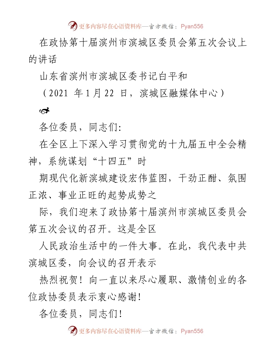 [发言] 政协会议 - 滨城区“十四五”规划与现代化建设的思考.docx_第1页