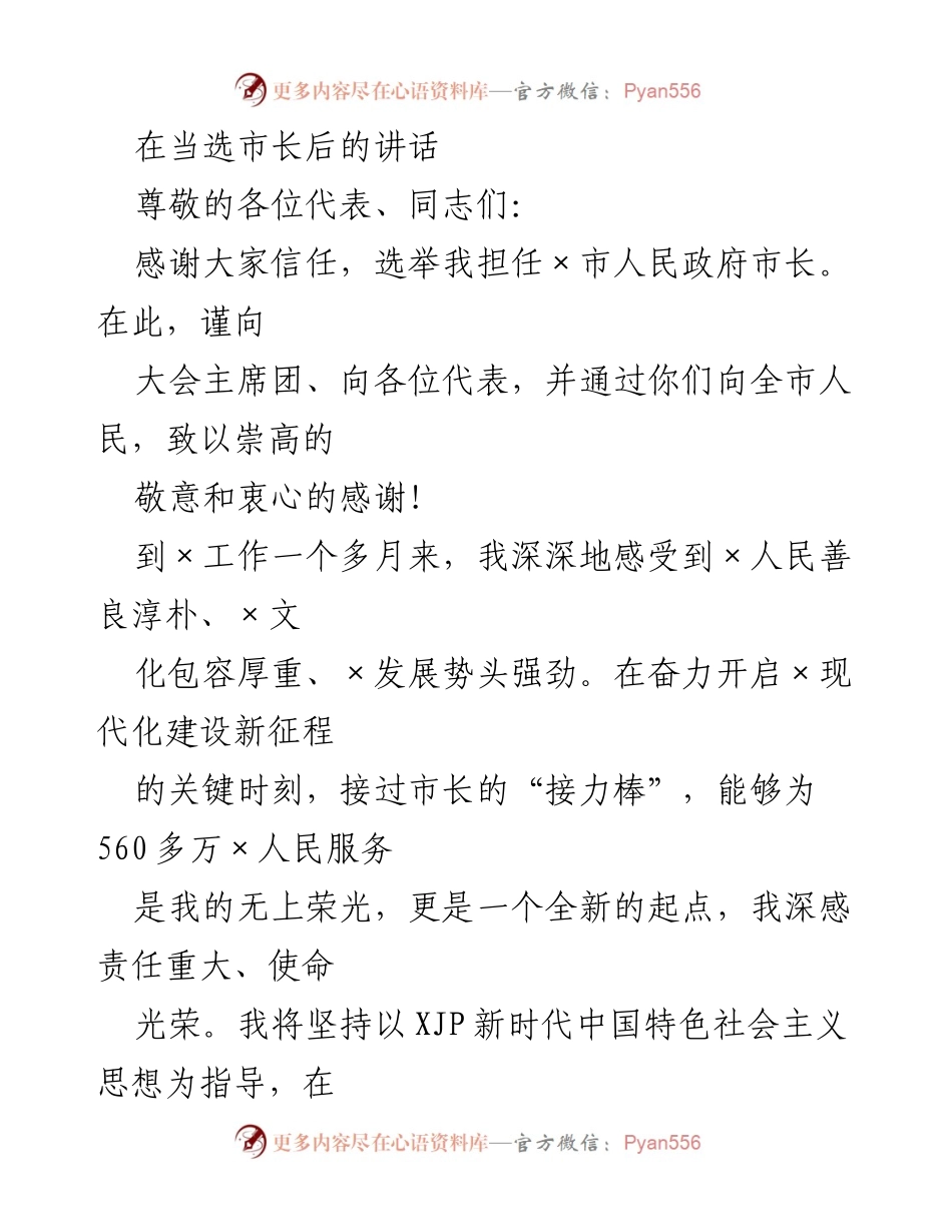 [发言] 当选市长后的讲话 - 新市长的使命与承诺.docx_第1页
