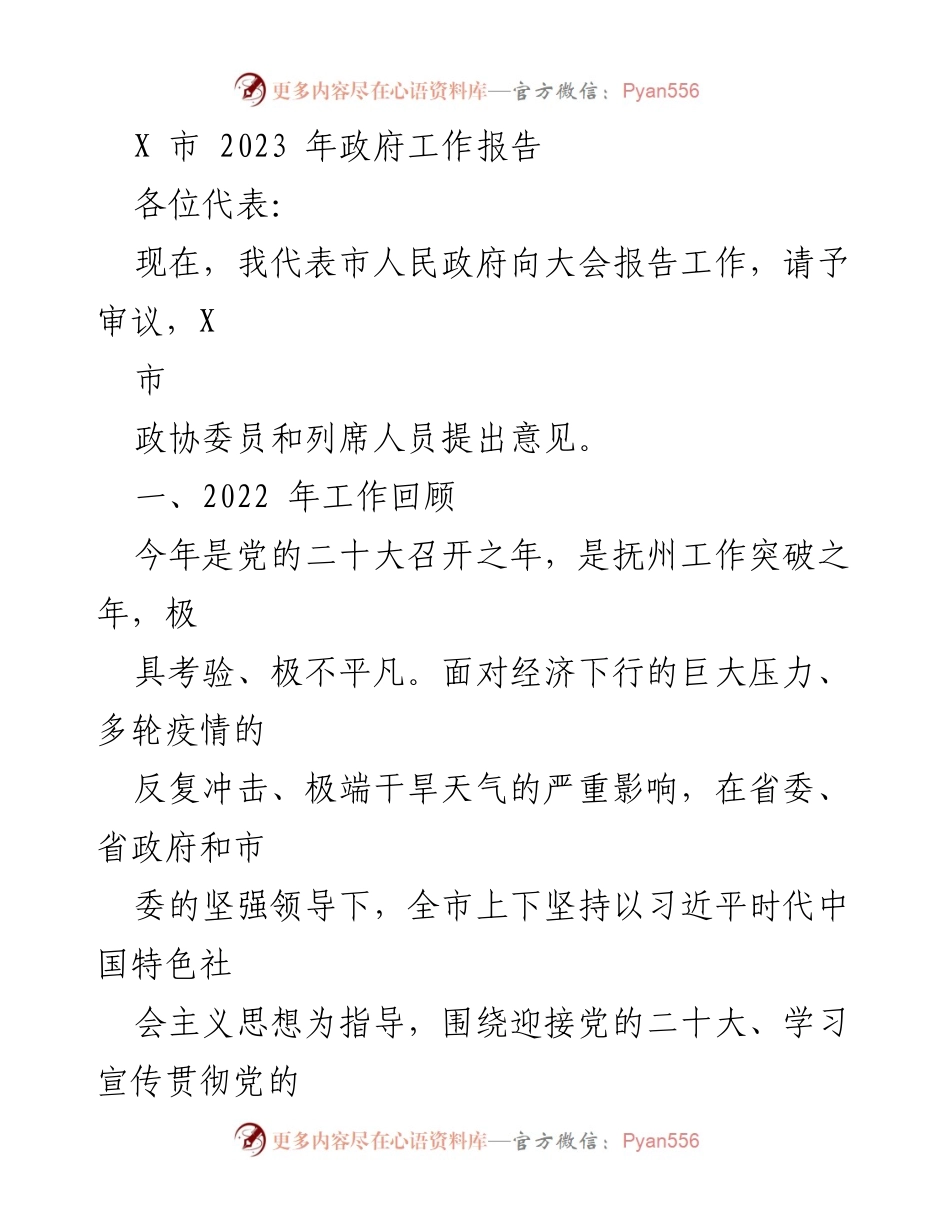 [发言] 政府工作大会 - 2023年X市政府工作报告.docx_第1页