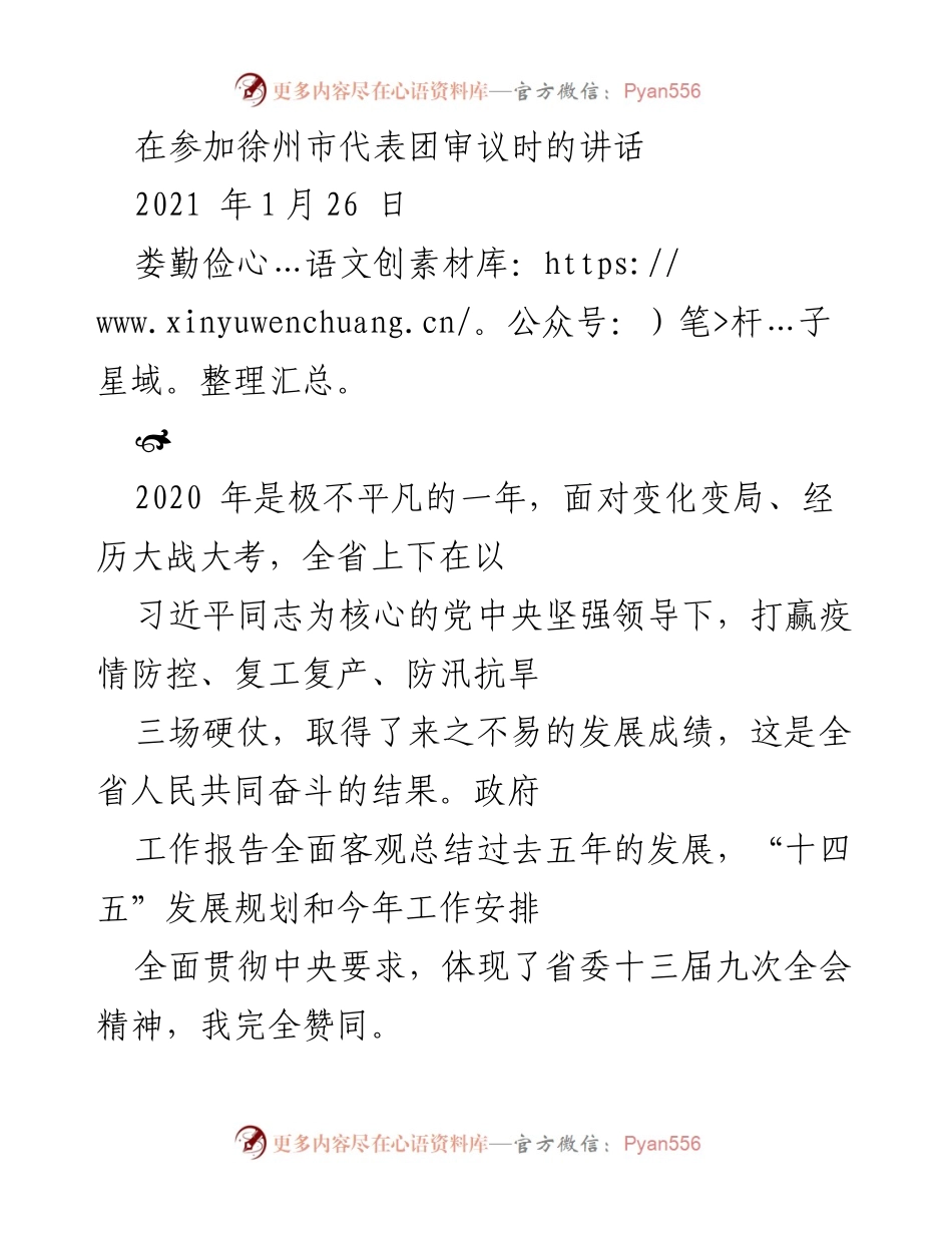 [发言] 徐州市代表团审议 - 徐州转型发展与新发展理念的落实.docx_第1页