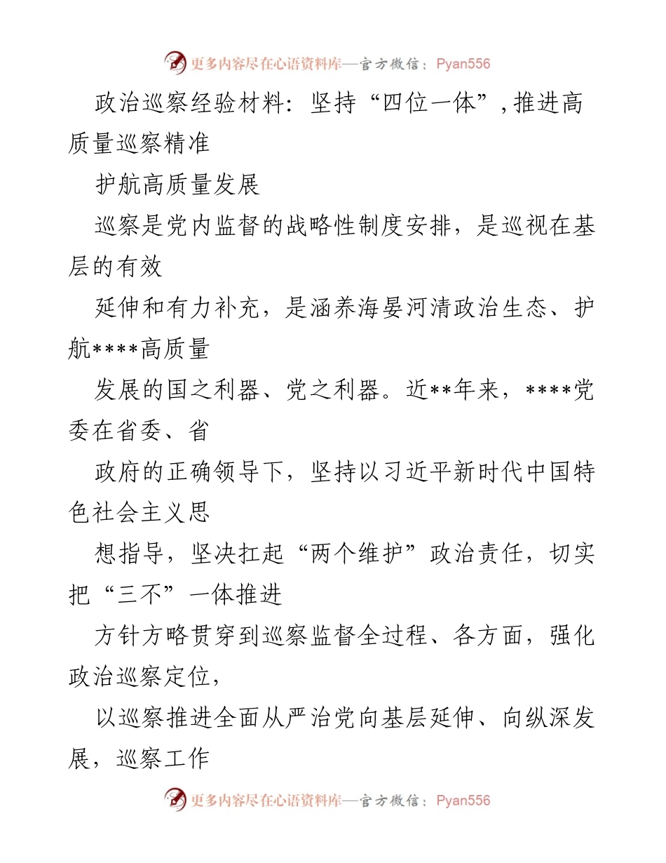 [发言] 政治巡察会议 - 高质量巡察的战略性探索与实践.docx_第1页