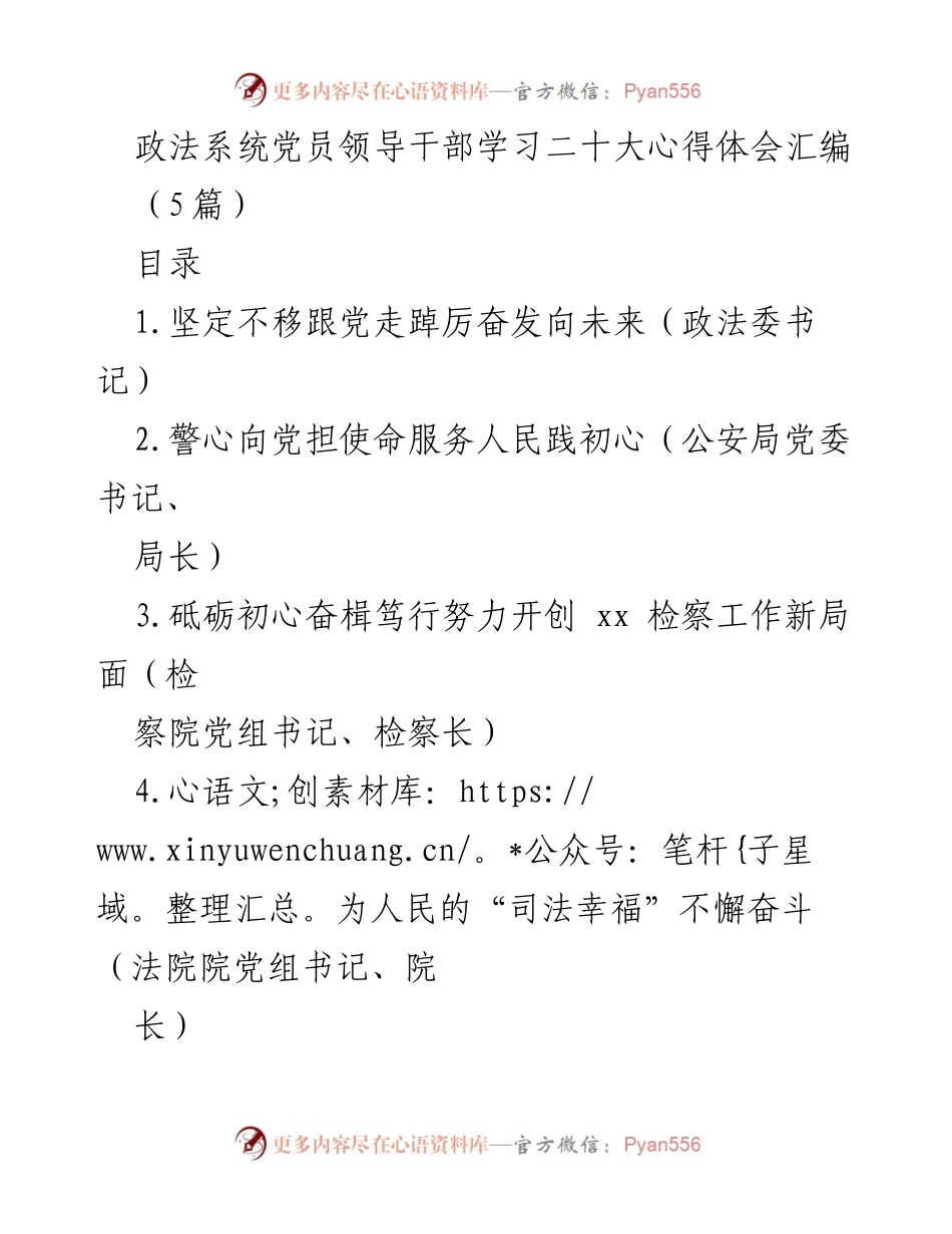 [发言] 政法系统党员领导干部学习二十大心得体会 - 坚定信念，砥砺前行：政法系统党员干部学习二十大精神心得分享.docx_第1页