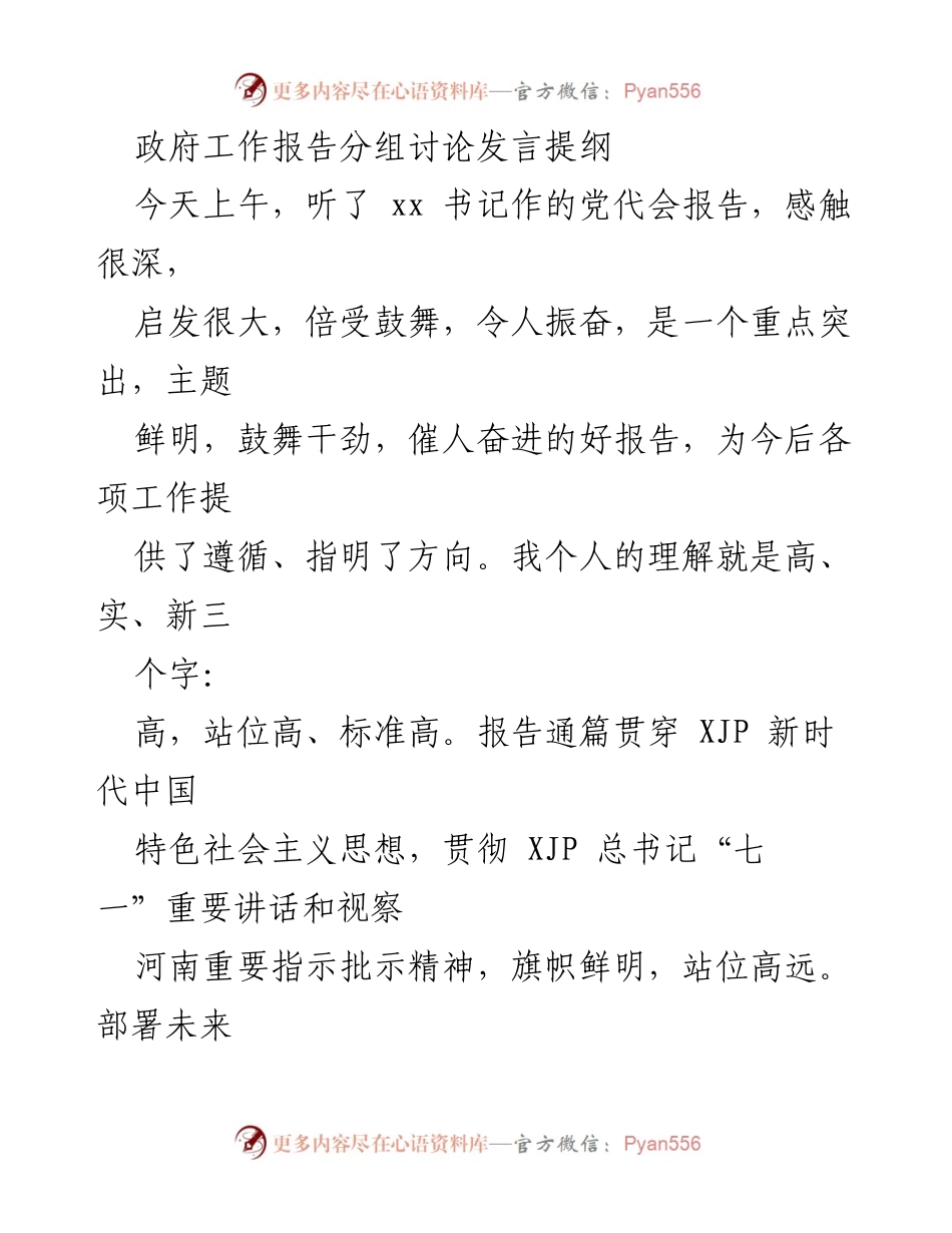 [发言] 政府工作报告分组讨论 - 深入解读党代会报告：高、实、新的工作思路与目标.docx_第1页