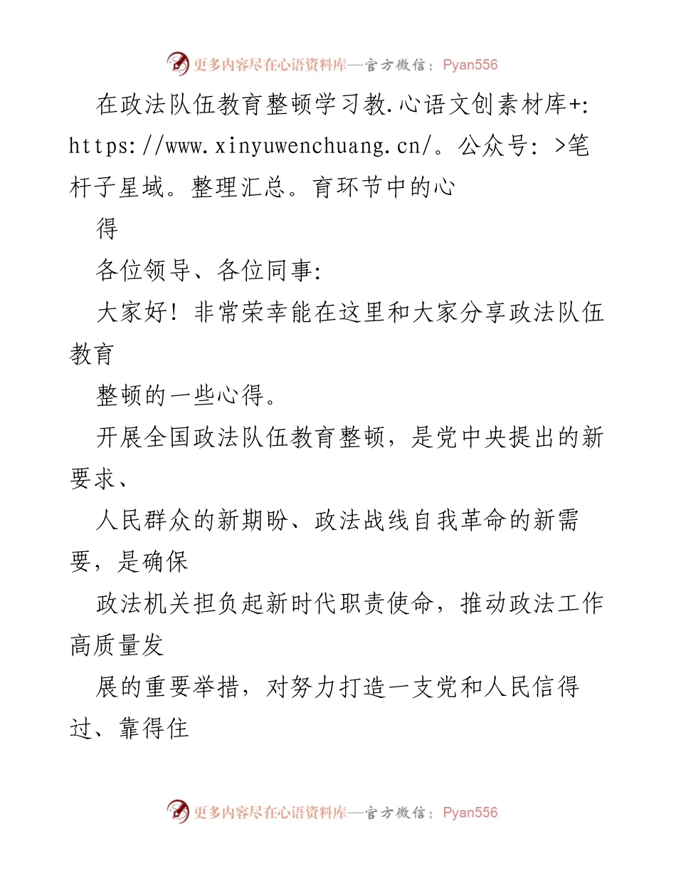 [发言] 政法队伍教育整顿分享会 - 政法队伍教育整顿心得体会分享.docx_第1页