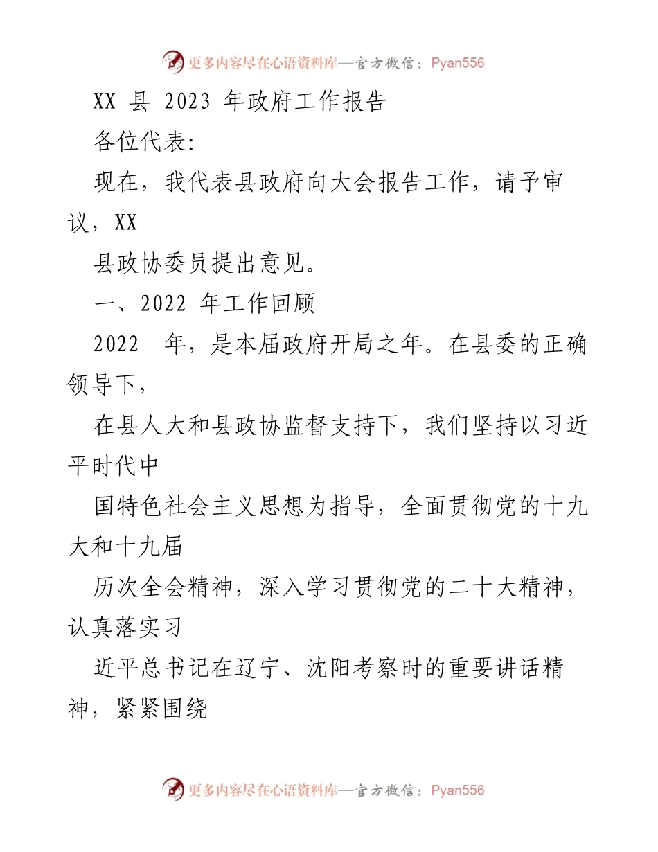 [发言] 政府工作报告 - 2023年XX县政府工作报告_1.docx_第1页