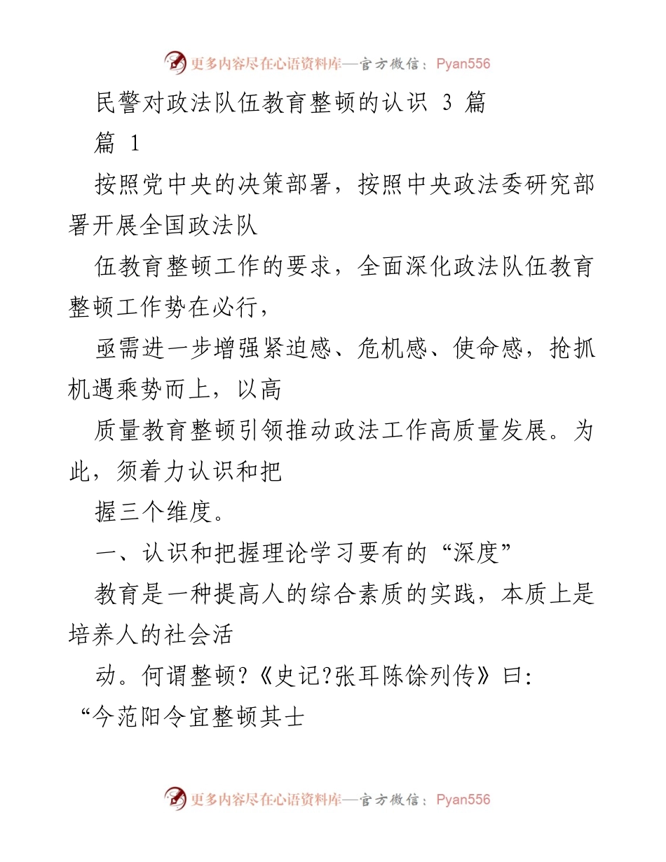 [发言] 政法队伍教育整顿 - 深入理解政法队伍教育整顿的重要性与实践意义.docx_第1页