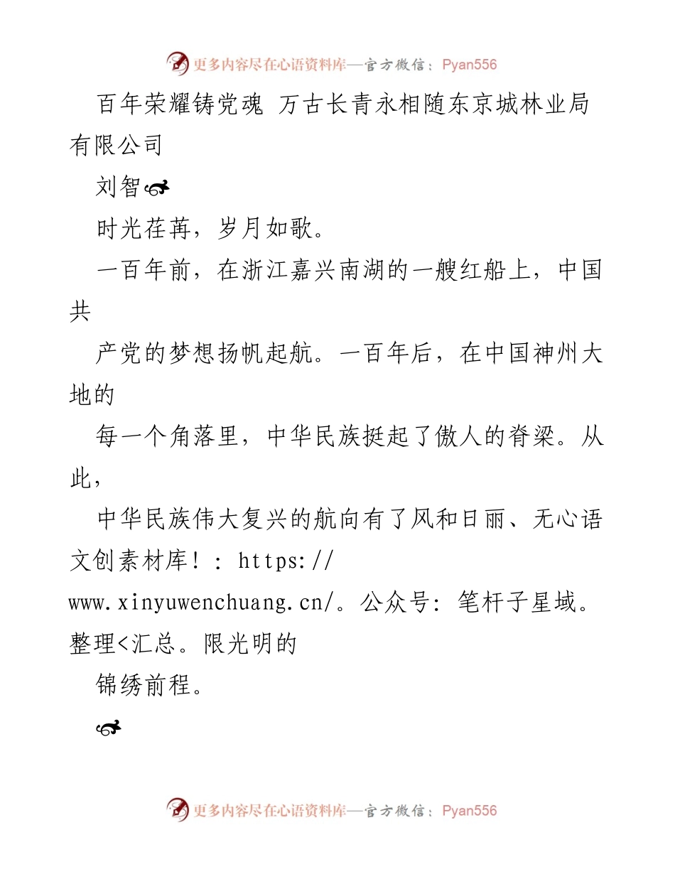 [发言] 庆祝百年党史 - 百年荣耀铸党魂，新时代党员的奉献与担当.docx_第1页