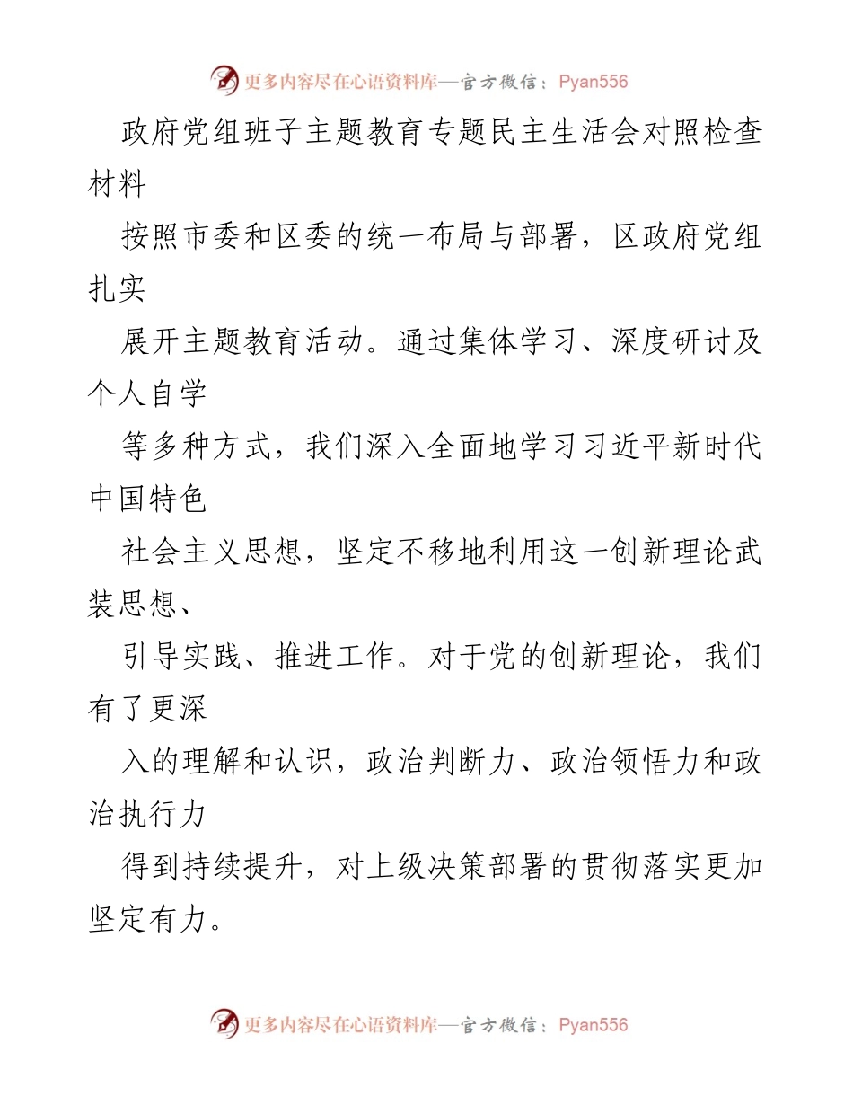 [发言] 政府党组班子主题教育专题民主生活会 - 对照检查材料报告.docx_第1页