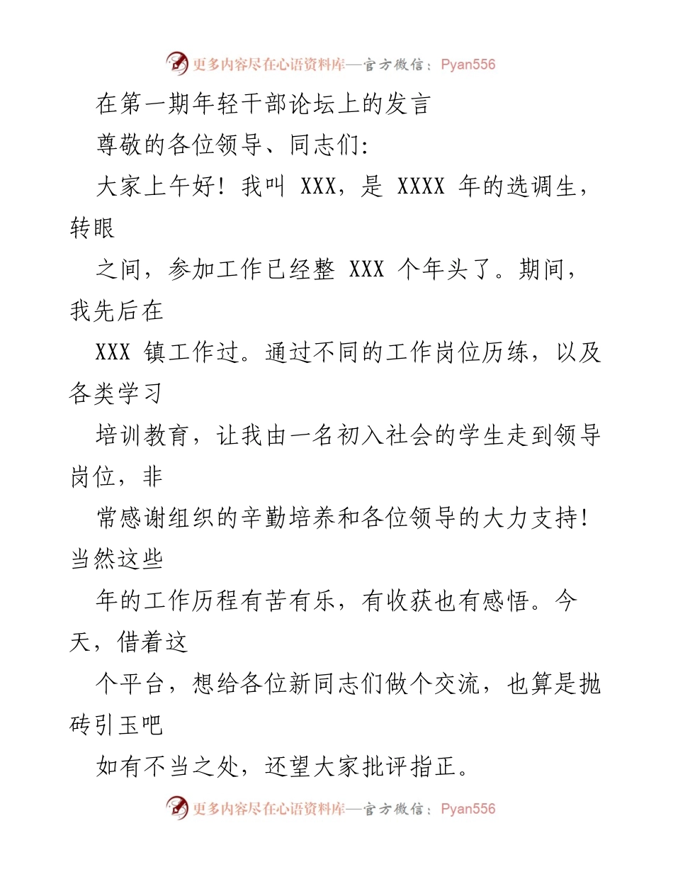 [发言] 年轻干部论坛 - 理论学习与理想信念：年轻干部的成长之路.docx_第1页