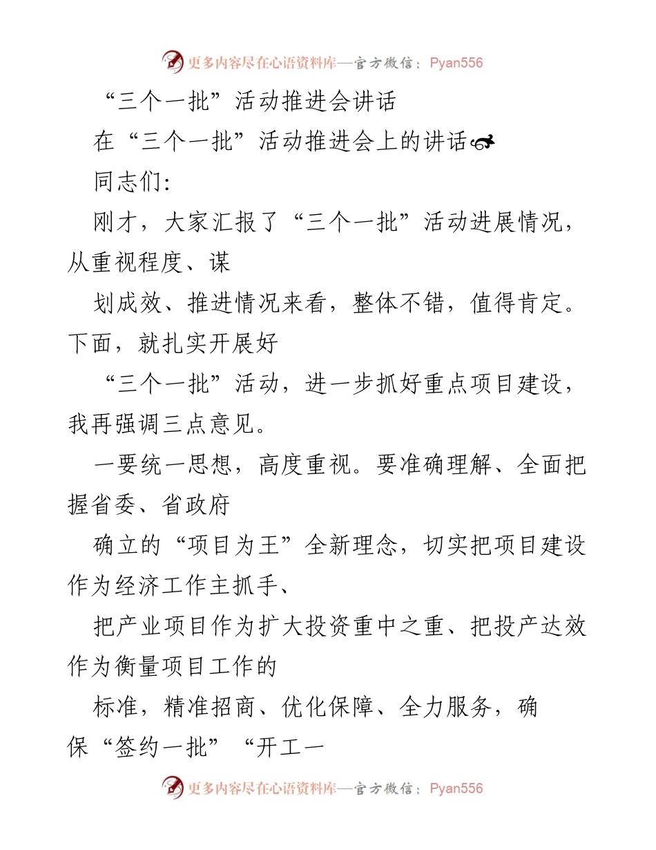 [发言] 推进会 - 扎实推进“三个一批”活动的关键举措.docx_第1页