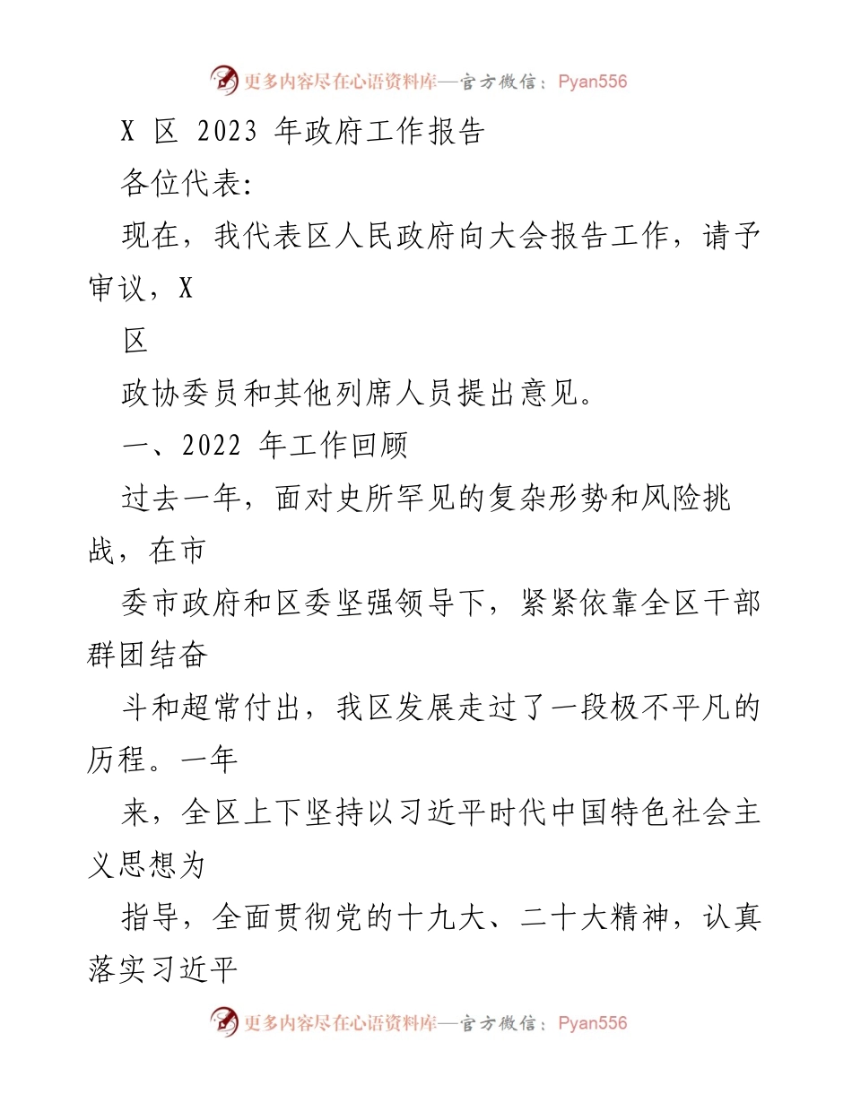 [发言] 政府工作大会 - 2023年X区政府工作报告_6.docx_第1页