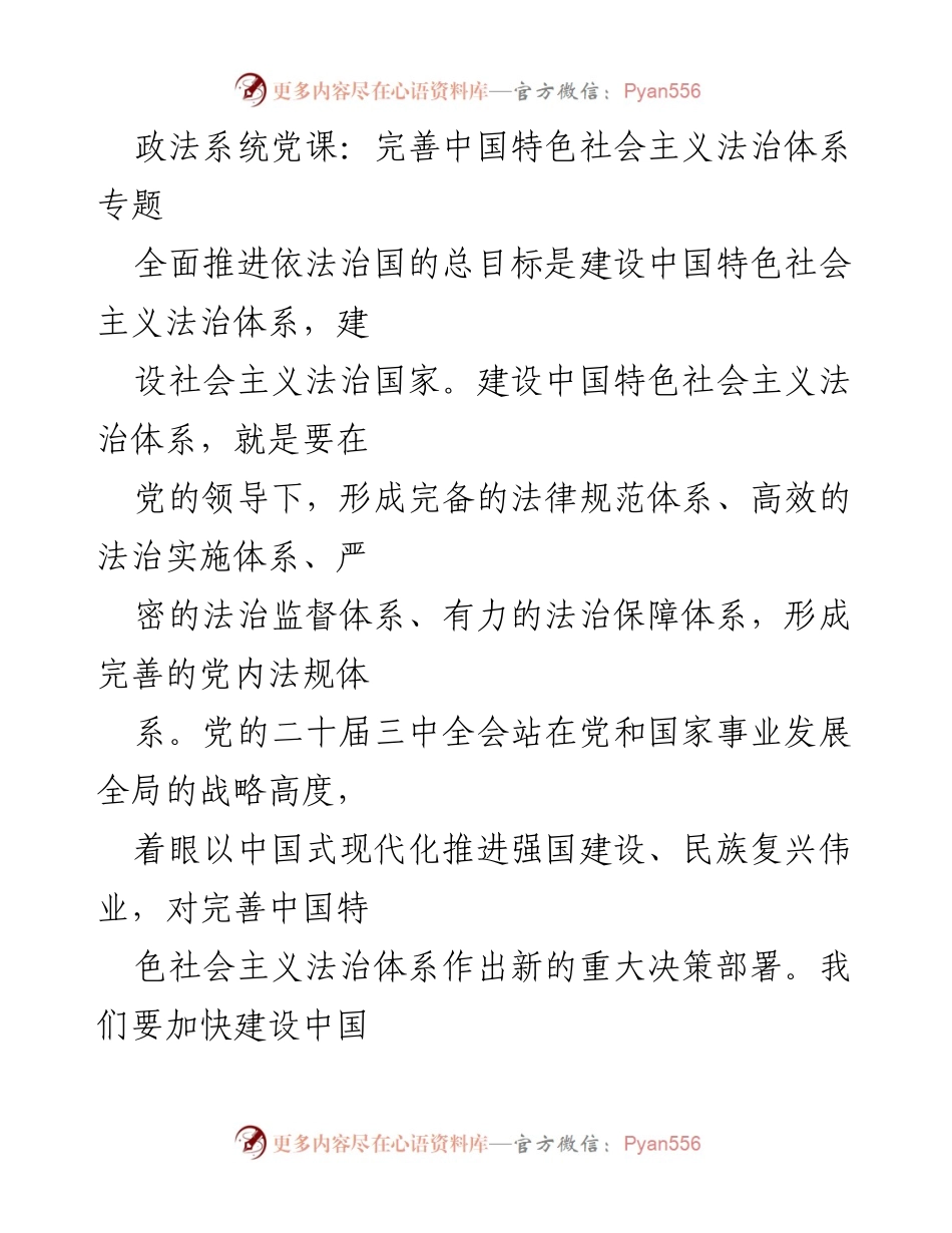 [发言] 政法系统党课 - 深刻认识中国特色社会主义法治体系的重大意义.docx_第1页