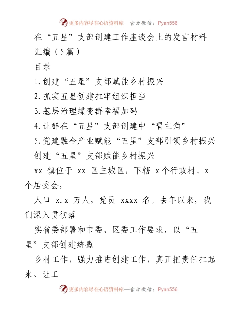 [发言] 座谈会 - “五星”支部创建助力乡村振兴的实践与探索.docx_第1页