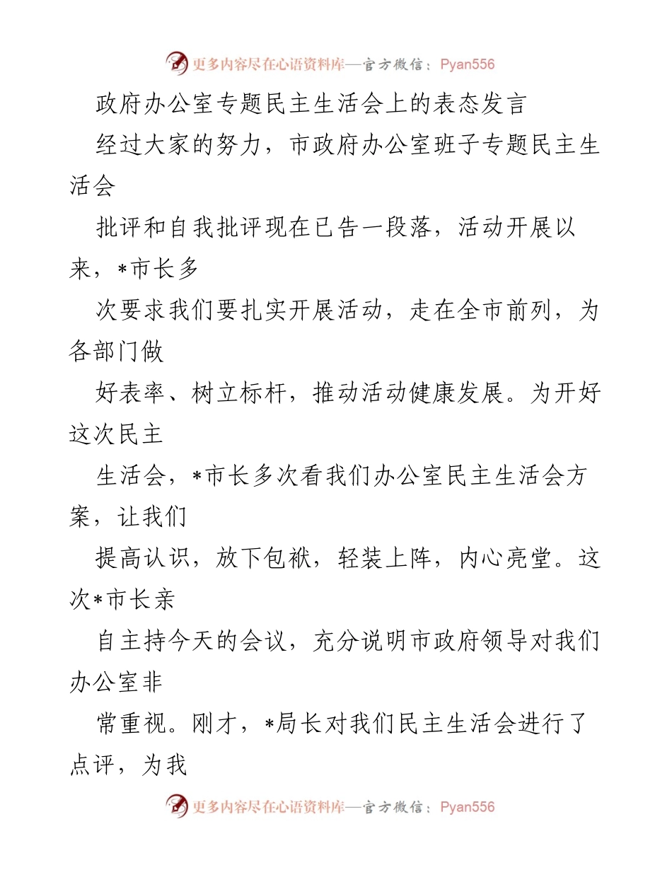 [发言] 政府办公室专题民主生活会 - 加强理论学习与班子建设，推动整改落实.docx_第1页