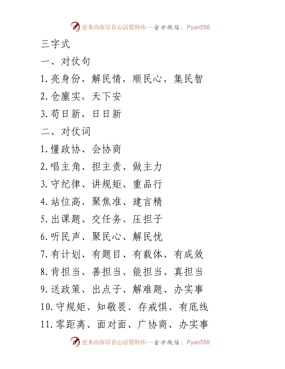 [发言] 政协会议 - 三字与四字对仗句的应用与意义.docx_第1页