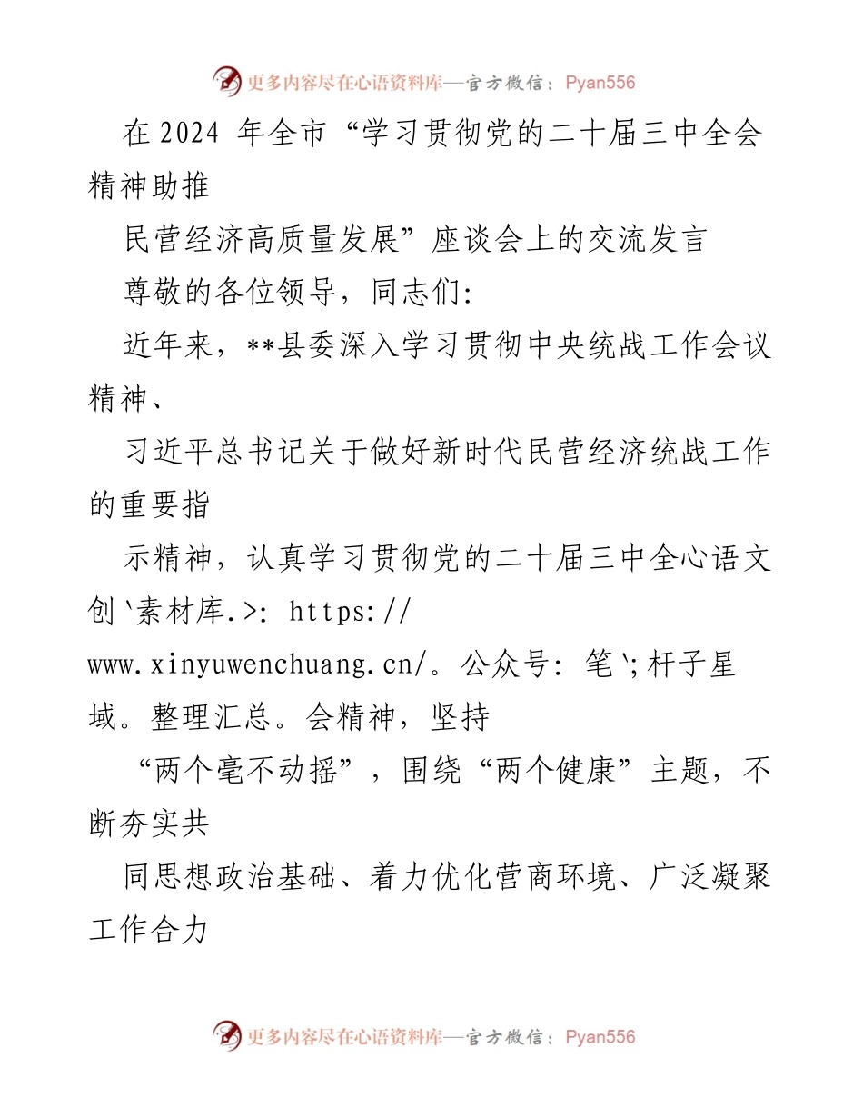 [发言] 座谈会 - 推动民营经济高质量发展的实践与思考.docx_第1页