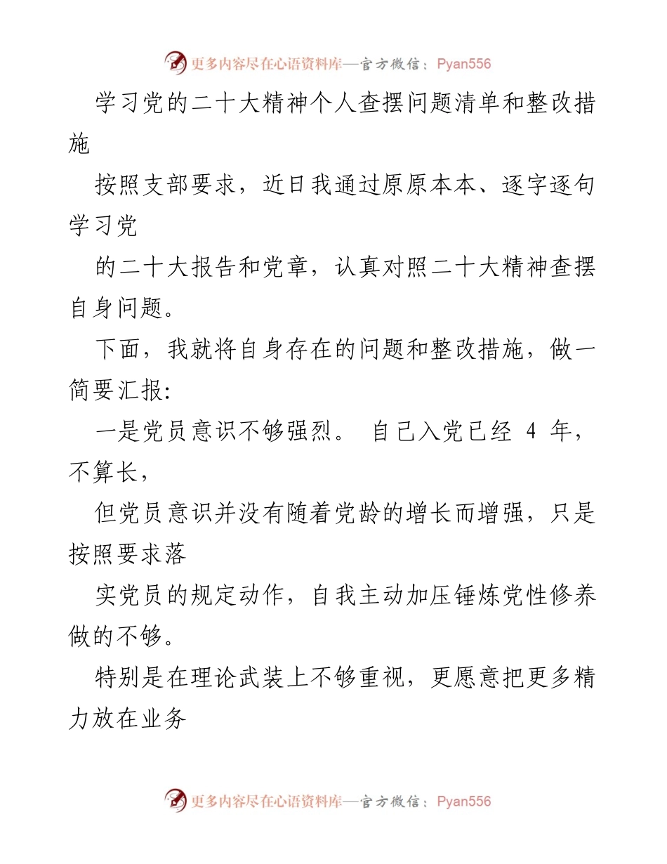 [发言] 支部学习会 - 个人查摆问题与整改措施汇报.docx_第1页