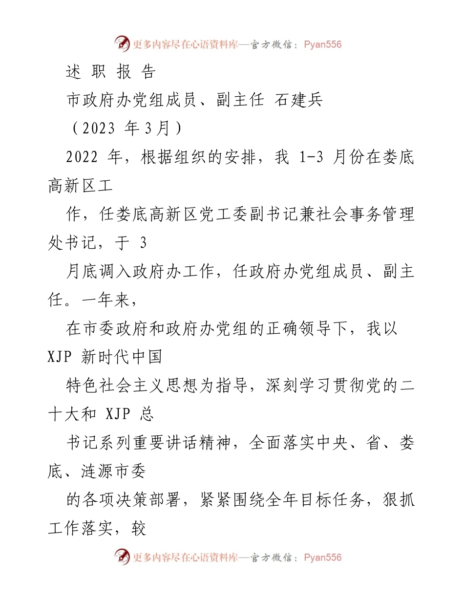 [发言] 政府工作汇报 - 2022年度个人述职报告总结.docx_第1页