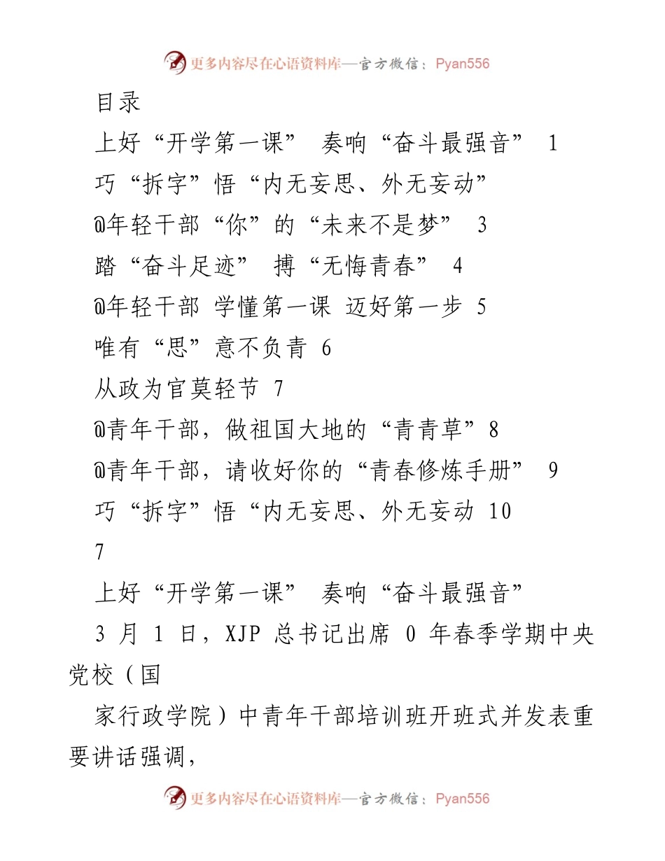 [发言] 开学第一课：年轻干部的奋斗与使命.docx_第1页