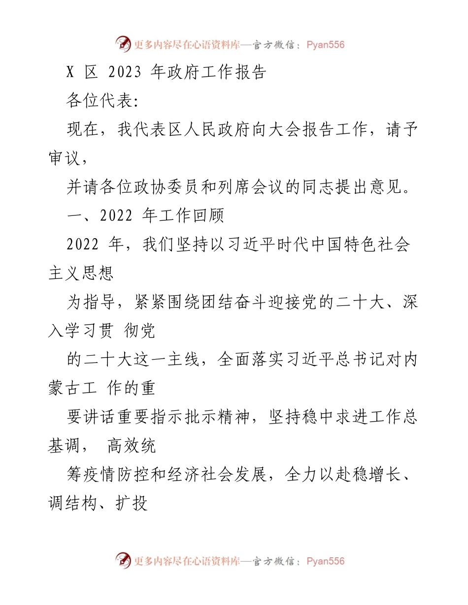 [发言] 政府工作会议 - X区2023年政府工作报告_1.docx_第1页