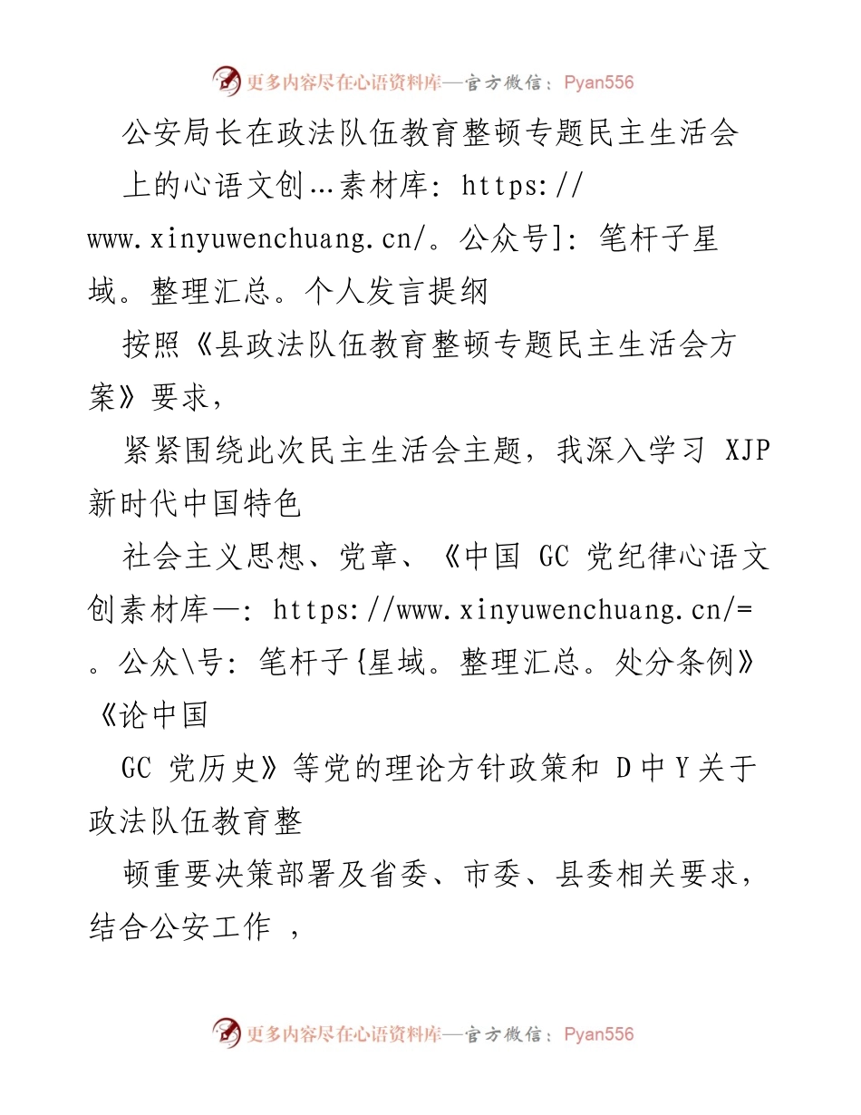 [发言] 政法队伍教育整顿专题民主生活会 - 公安局长个人发言提纲及自我对照检查.docx_第1页