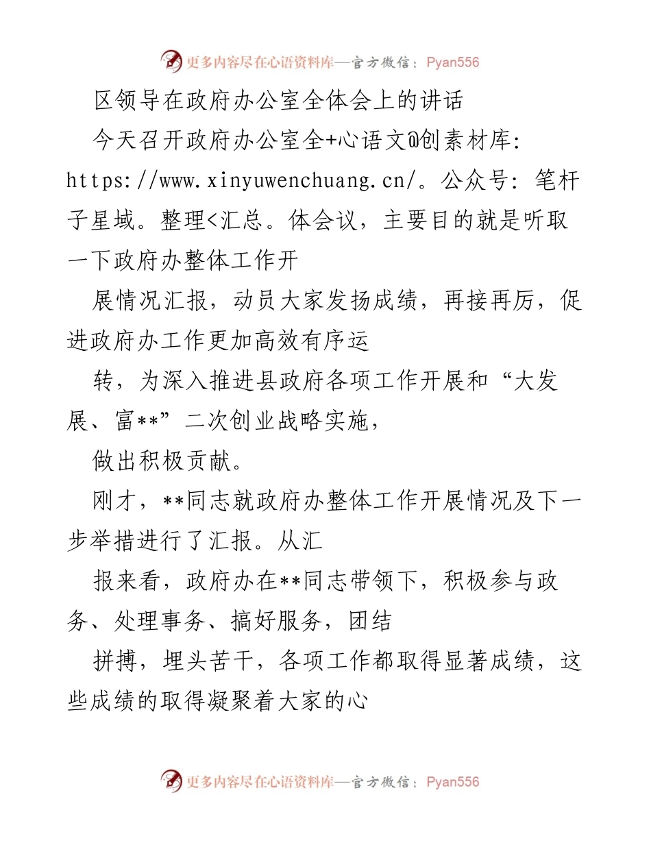 [发言] 政府办公室全体会议 - 提升政府办工作效率的五点要求与希望.docx_第1页