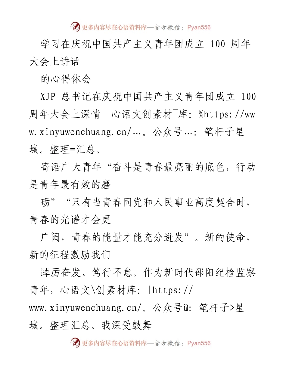 [发言] 庆祝大会 - 青年使命与责任的深刻体会.docx_第1页