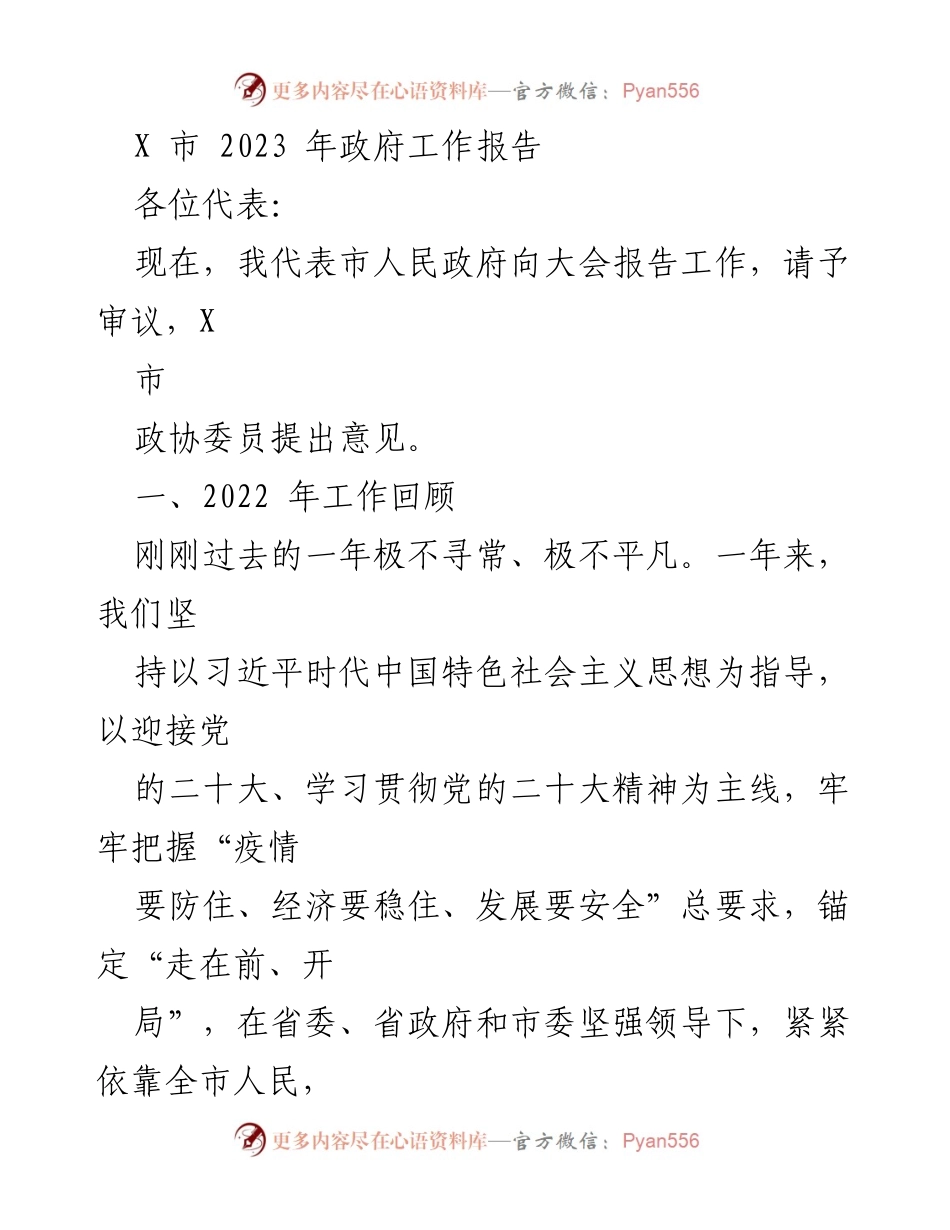 [发言] 政府工作会议 - X市2023年政府工作报告_3.docx_第1页