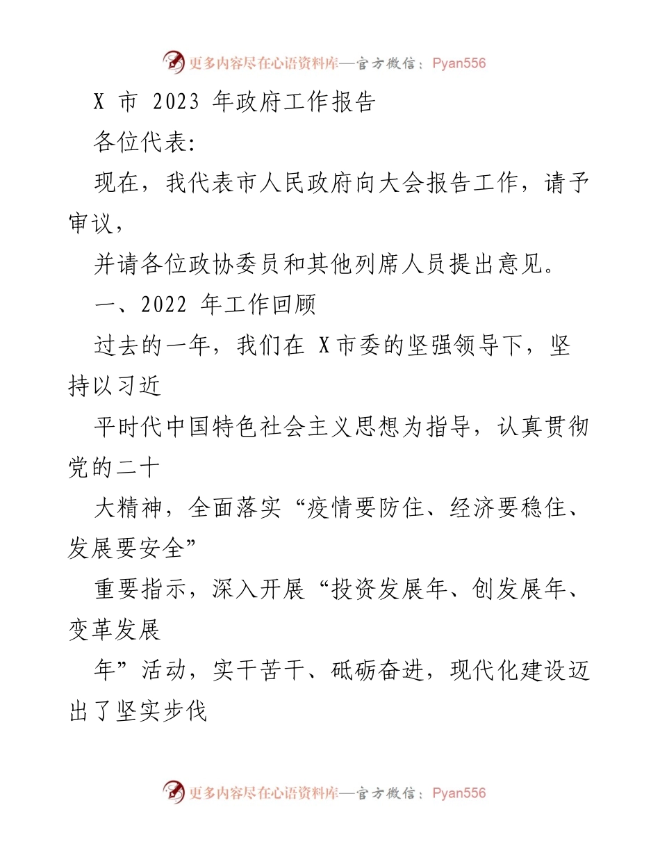 [发言] 政府工作大会 - X市2023年政府工作报告.docx_第1页