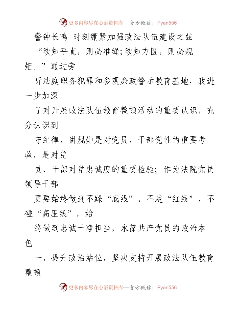 [发言] 政法队伍教育整顿活动 - 加强政法队伍建设，守纪律讲规矩的重要性.docx_第1页