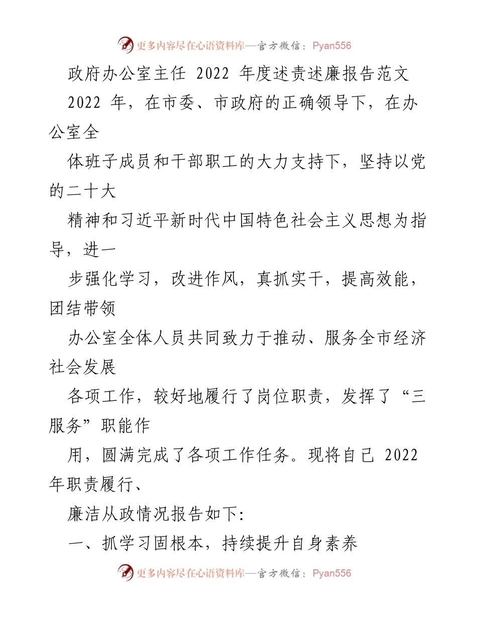 [发言] 政府办公室年度工作总结 - 2022年度述责述廉报告.docx_第1页
