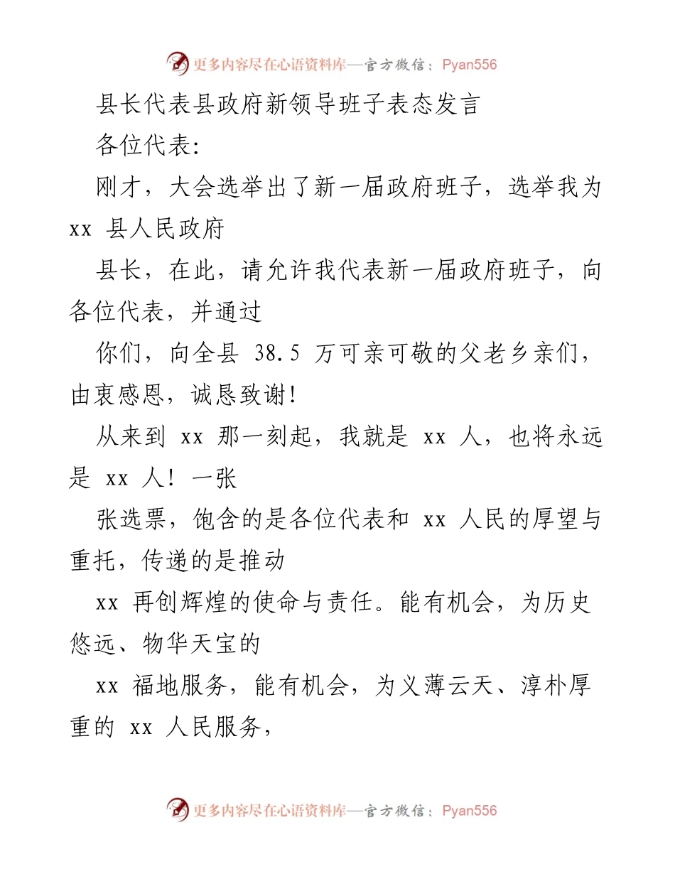 [发言] 政府换届大会 - 新任县长表态发言.docx_第1页