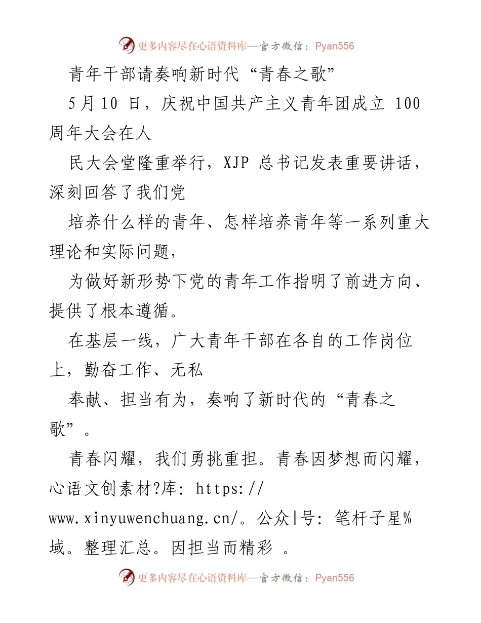 [发言] 庆祝大会 - 青年干部在新时代的使命与担当.docx_第1页
