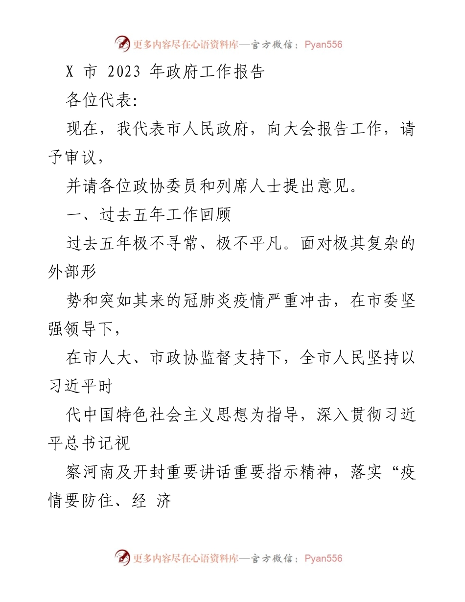 [发言] 政府工作报告 - X市2023年政府工作报告总结与展望_3.docx_第1页