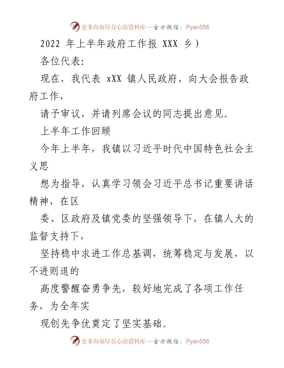 [发言] 政府工作报告会 - 2022年上半年政府工作报告总结.docx_第1页