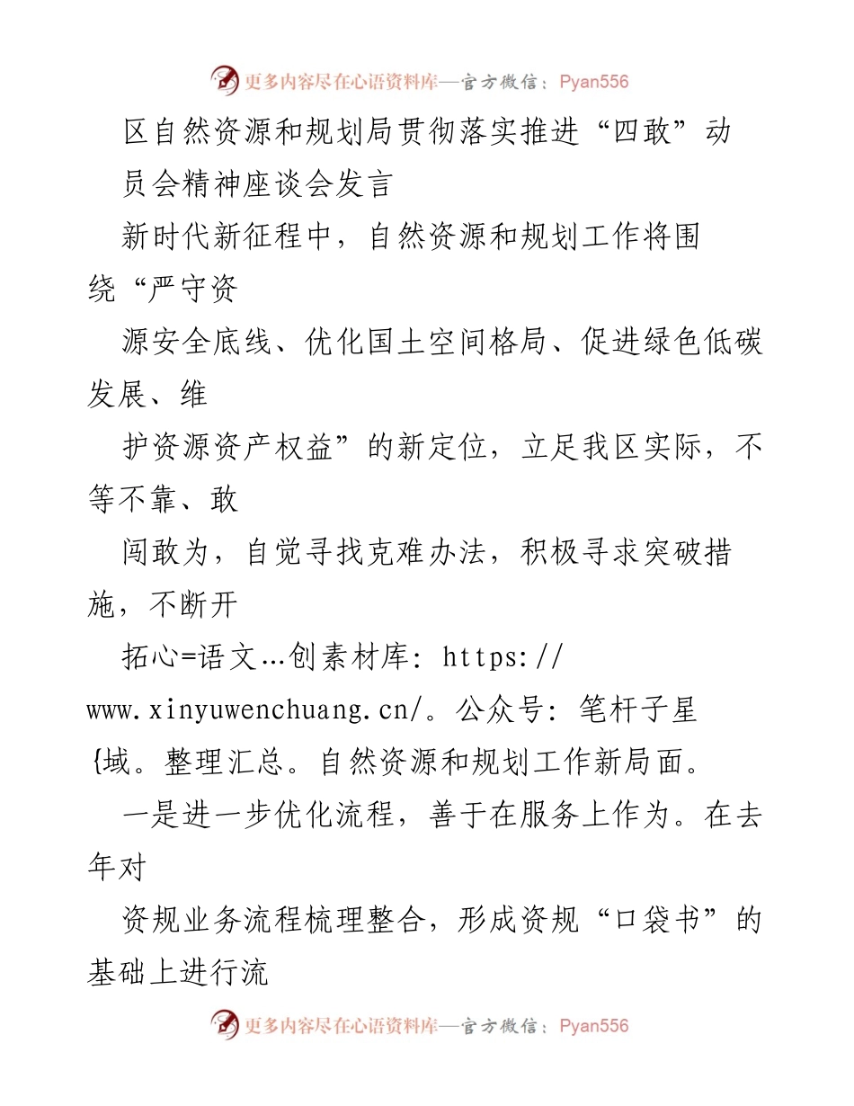 [发言] 座谈会 - 推进“四敢”精神，开拓自然资源和规划新局面.docx_第1页