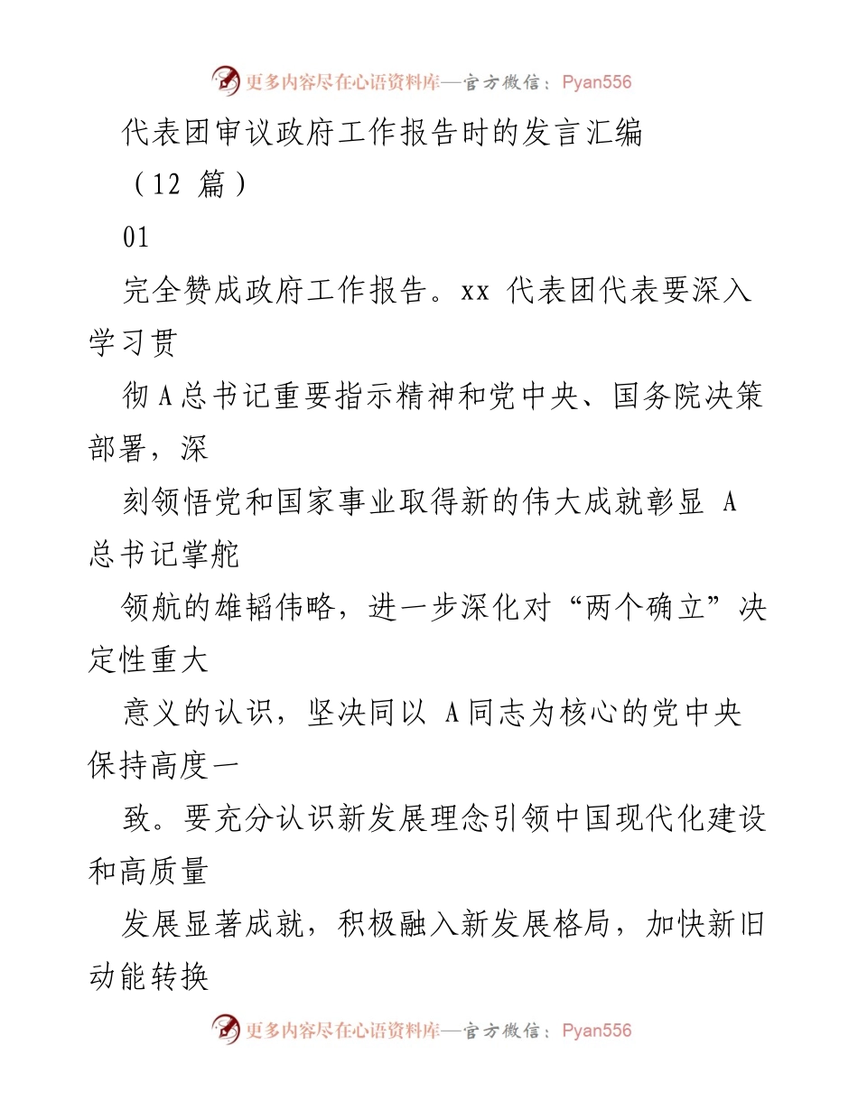 [发言] 政府工作报告审议 - 代表团对政府工作报告的全力支持与实施措施.docx_第1页