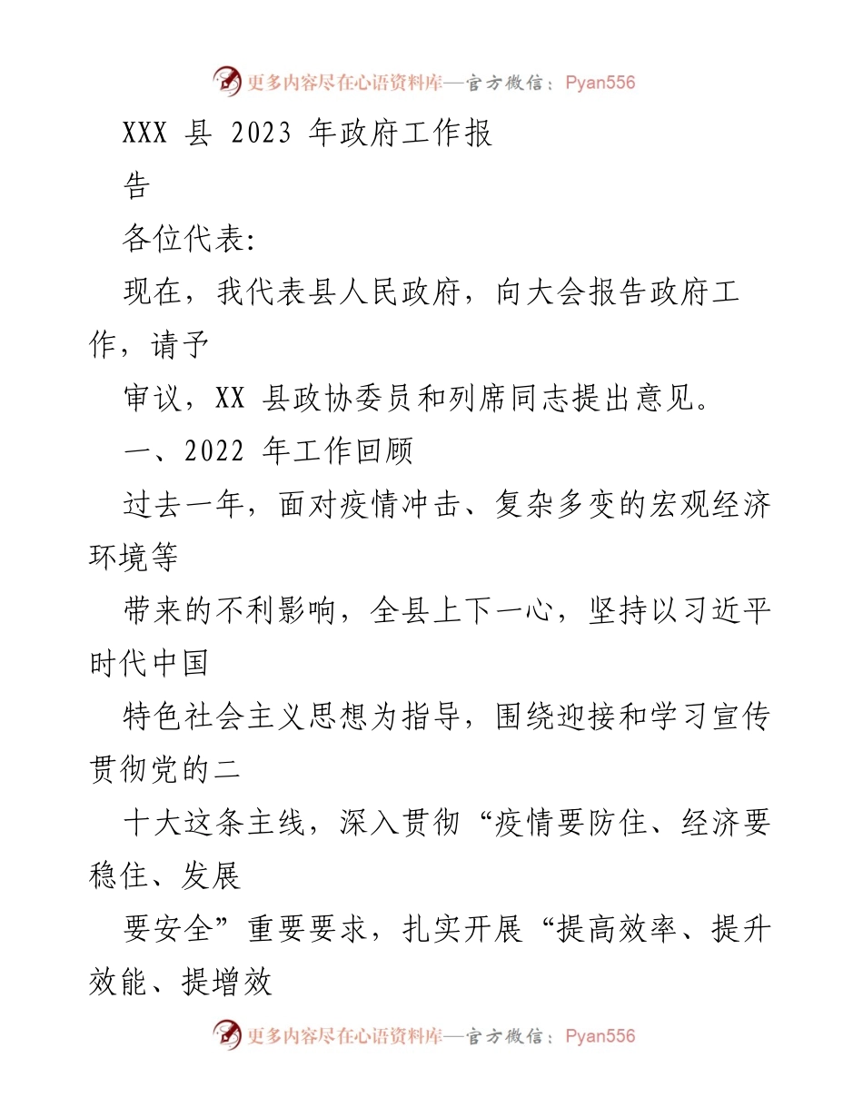 [发言] 政府工作报告会议 - 2023年XXX县政府工作报告.docx_第1页