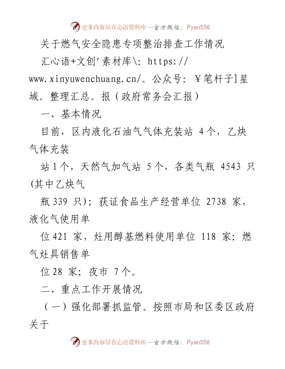 [发言] 政府常务会 - 燃气安全隐患专项整治工作汇报.docx_第1页