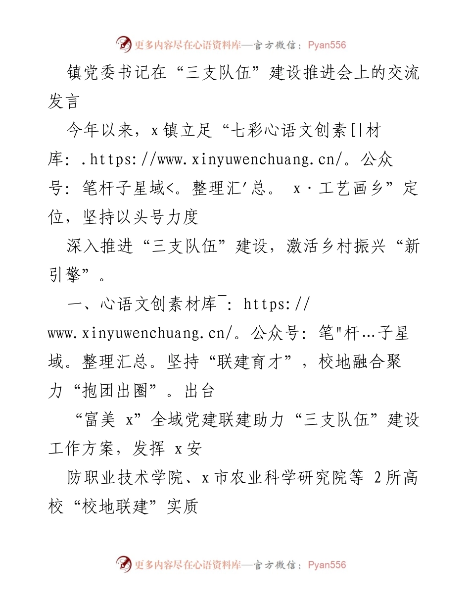 [发言] 推进会 - 加强“三支队伍”建设，激活乡村振兴新引擎.docx_第1页