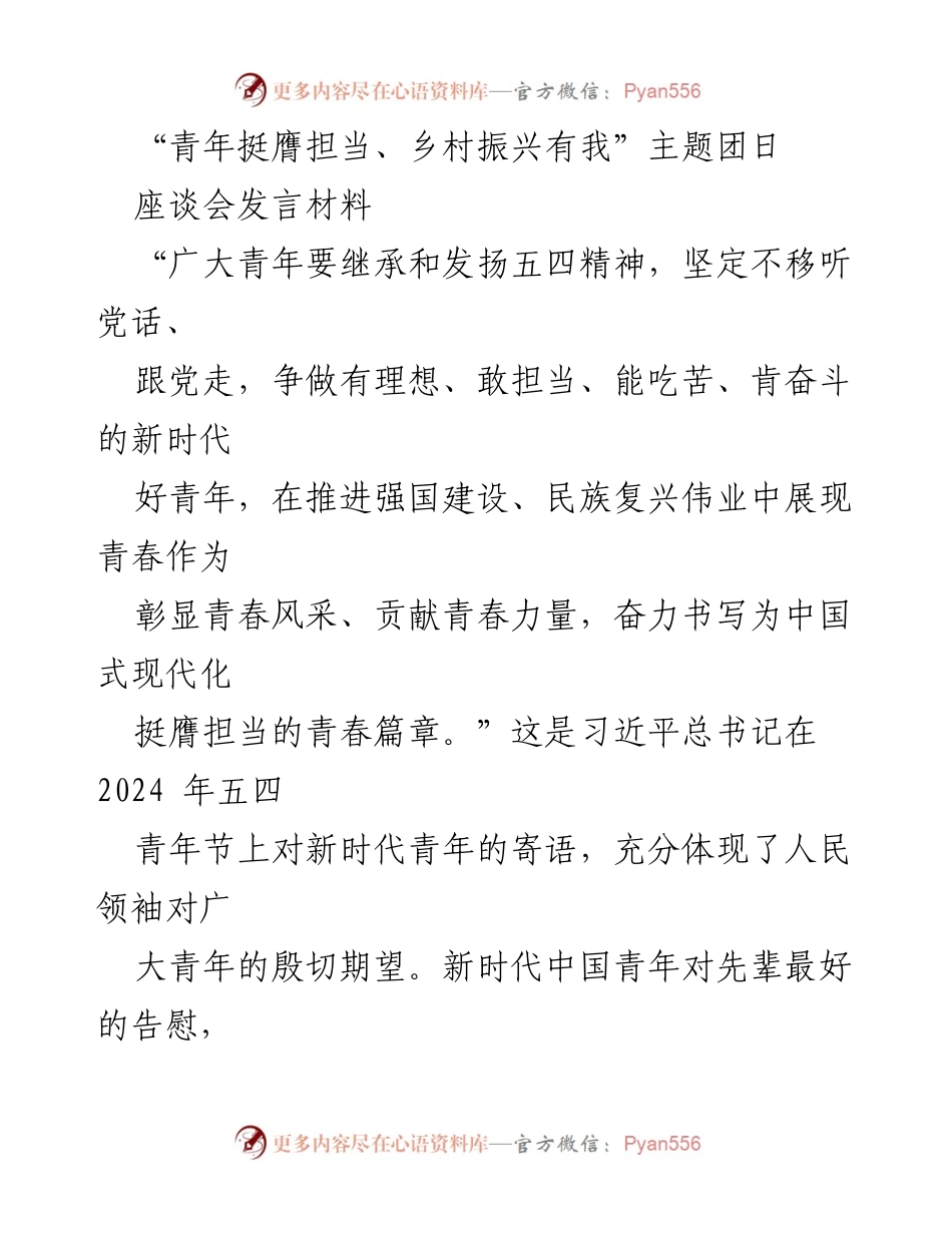 [发言] 座谈会 - 青年担当与乡村振兴的青春使命.docx_第1页