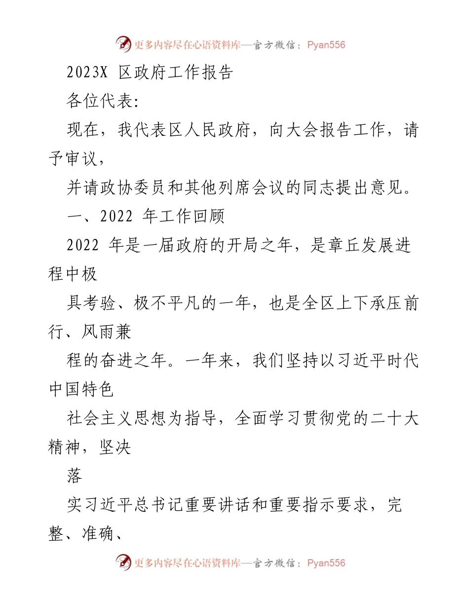 [发言] 政府工作会议 - 2023年X区政府工作报告_2.docx_第1页
