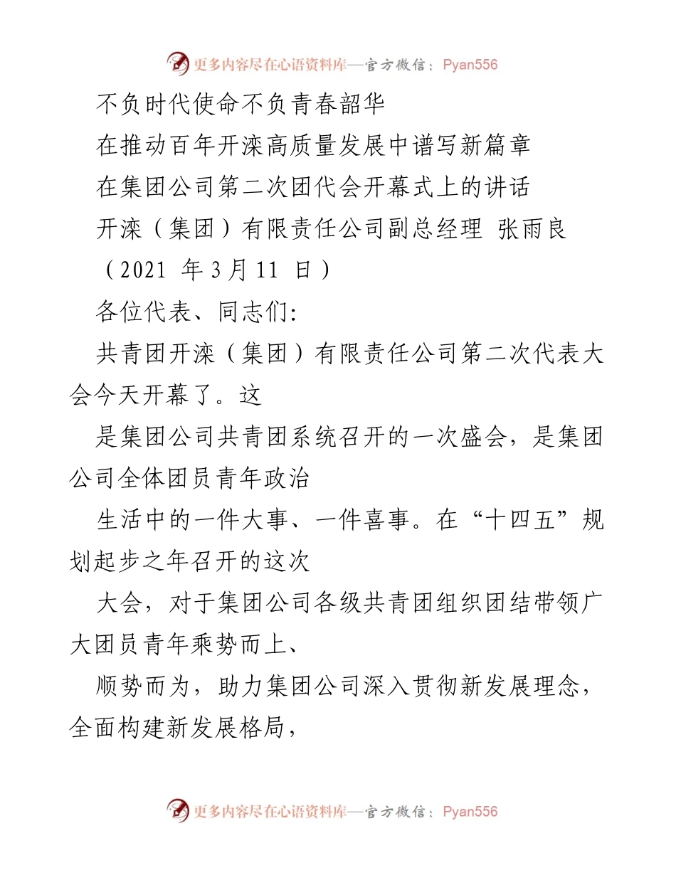[发言] 开幕式 - 不负时代使命，共创高质量发展新篇章.docx_第1页