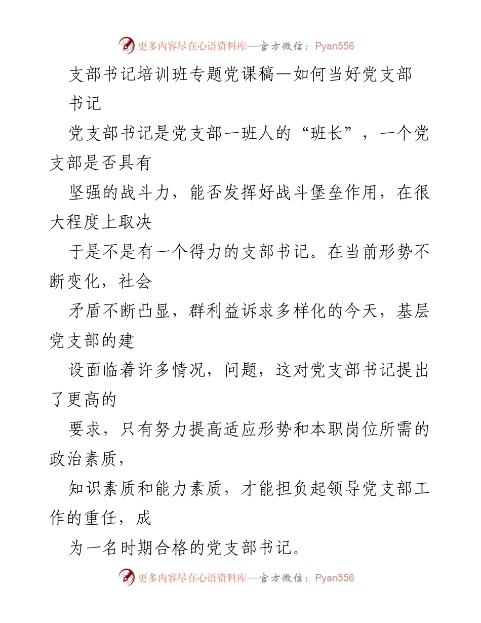 [发言] 支部书记培训班 - 如何当好党支部书记.docx_第1页